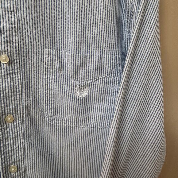 Chaps Blue & White Striped Long Sleeve Button-Up Shirt Medium - Picture 8 of 9